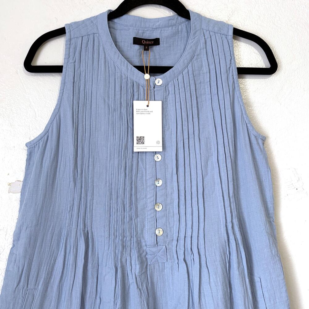 Quince NWT 100% Organic Cotton Gauze Sleeveless Swing Dress Ocean Breeze S - Picture 6 of 15